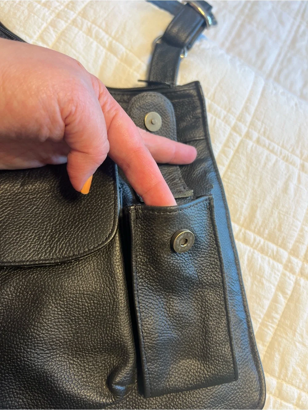 Black Vegan Leather Crossbody Cargo Messenger Bag - Unbranded